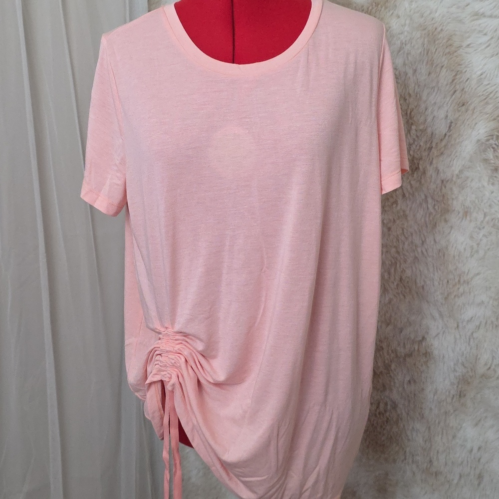 St. John's Bay Active XL Pink Ruched Side Tunic Top Adjustable Drawstring Short